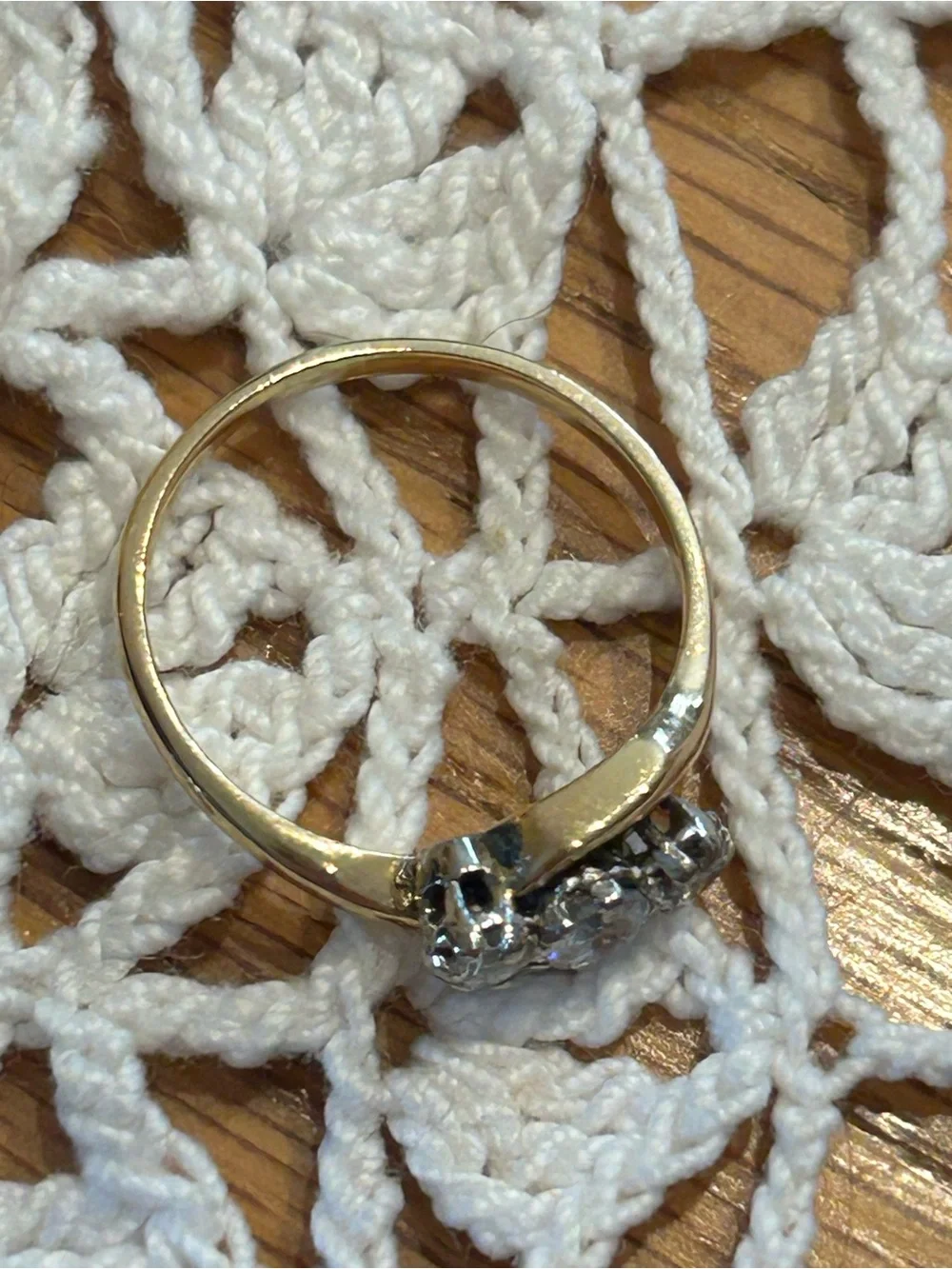 Antique 18k YG & platinum natural diamond trilogy ring approx .58tcw size 6